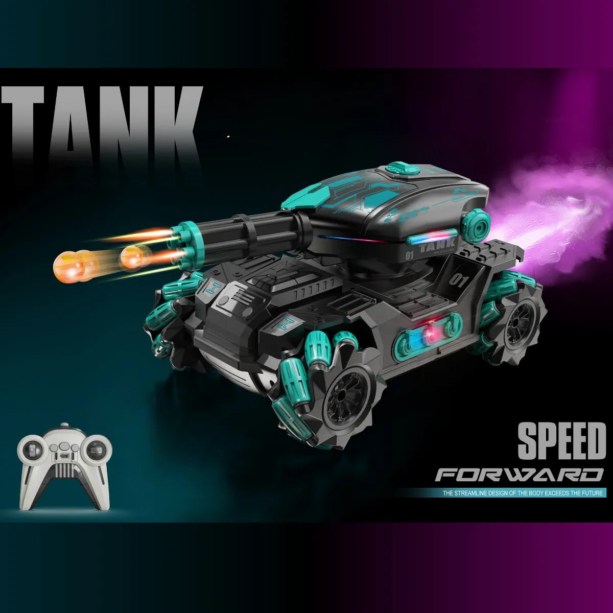 Tanque RC Disparador de Bolas de Gel con 6 Ruedas + Doble Control